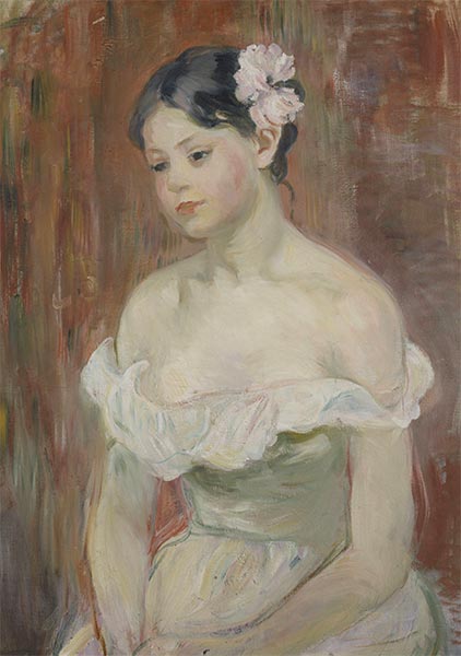 Young Girl in a Low Cut Dress with a Flower in Her Hair, 1893 | Berthe Morisot | Painting Reproduction