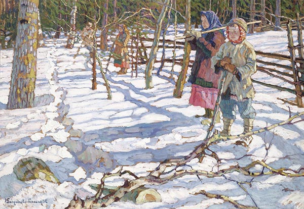 Kinder bei der Bärenjagd, n.d. | Nikolay Bogdanov-Belsky | Gemälde Reproduktion