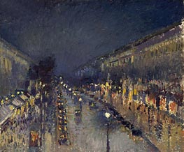 The Boulevard Montmartre at Night, 1897 by Pissarro | Painting Reproduction