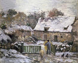 Farm at Montfoucault: Snow Effect, 1876 by Pissarro | Painting Reproduction