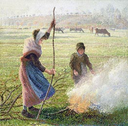 White Frost, Woman Creaking Wood, 1888 by Pissarro | Painting Reproduction