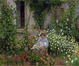 Mother and Child in the Flowers, 1879 by Pissarro | Painting Reproduction