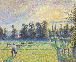 Pasture, Sunset, Eragny, 1890 by Pissarro | Painting Reproduction