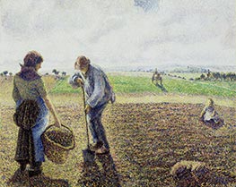 Peasants in the Fields, Eragny, 1890 by Pissarro | Painting Reproduction