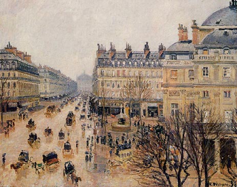 Place du Theatre Francais - Rain Effect, 1898 by Pissarro | Painting Reproduction
