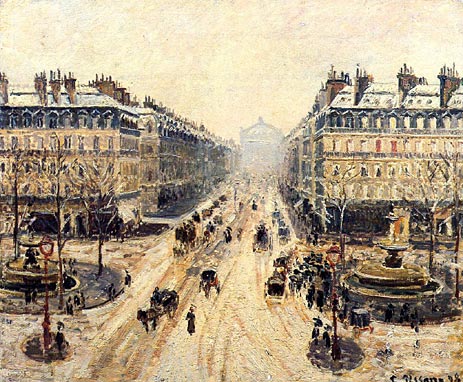 Avenue de l'Opera, Snow Effect, 1898 by Pissarro | Painting Reproduction