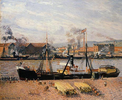 The Port of Rouen - Unloading Wood, 1898 by Pissarro | Painting Reproduction