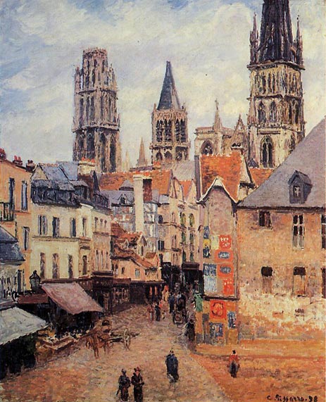 Rue de l'Epppicerie, Rouen - Morning, Grey Weather, 1898 by Pissarro | Painting Reproduction