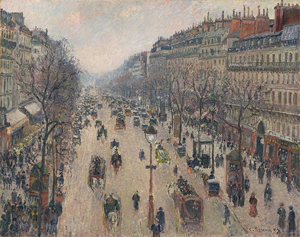 Boulevard Montmartre, Morning, Cloudy Weather, 1897 by Pissarro | Painting Reproduction