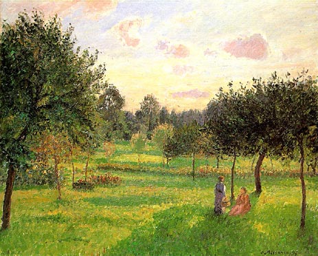 Two Women in a Meadow: Sunset at Eragny, 1897 by Pissarro | Painting Reproduction