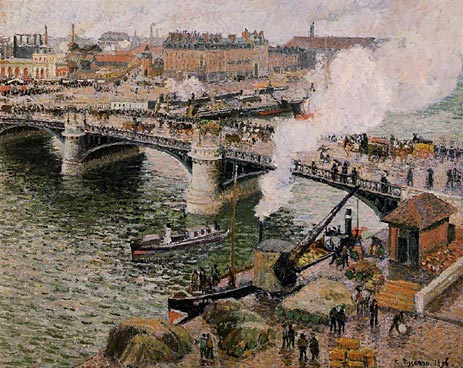 The Boieldiu Bridge, Rouen - Damp Weather, 1896 by Pissarro | Painting Reproduction