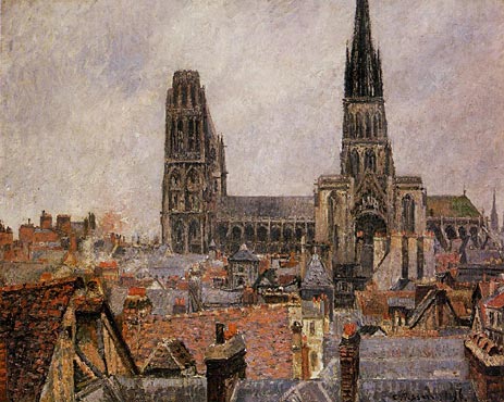 The Roofs of Old Rouen - Grey Weather, Cathedral, 1896 by Pissarro | Painting Reproduction