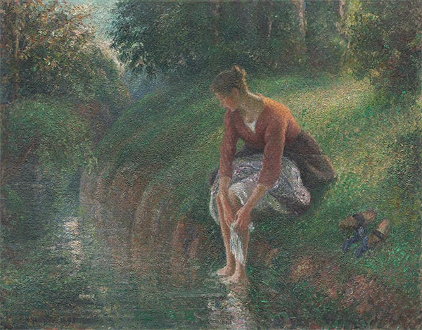 Frau, die ihre Füße in einem Bach badet, c.1894/95 | Pissarro | Gemälde Reproduktion