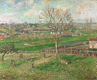 The Field and the Great Walnut Tree in Winter, Eragny, 1885 by Pissarro | Painting Reproduction