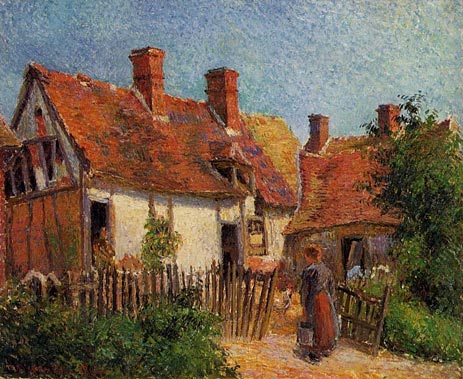 Old Houses at Eragny, 1884 | Pissarro | Painting Reproduction