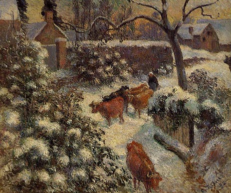 Snow Effect in Montfoucault, 1882 by Pissarro | Painting Reproduction