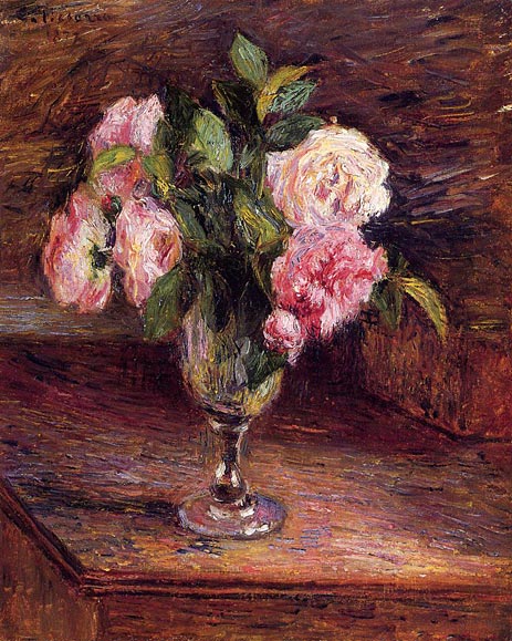 Roses in a Glass, 1877 | Pissarro | Painting Reproduction