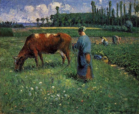 Mädchen, das eine Kuh auf der Weide hütet | Pissarro | Gemälde Reproduktion