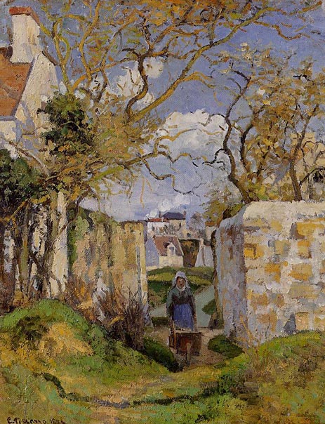 Bauer, der eine Schubkarre schiebt, Maison Rondest | Pissarro | Gemälde Reproduktion
