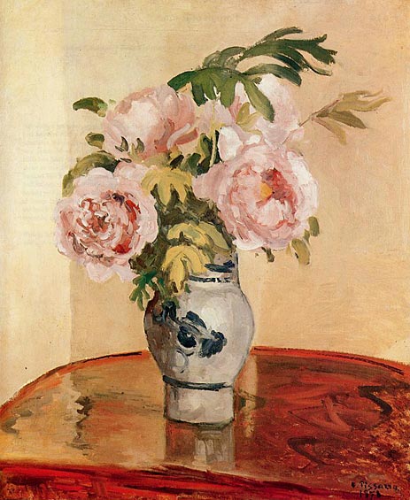 Bouquet of Pink Peonies, 1873 | Pissarro | Painting Reproduction