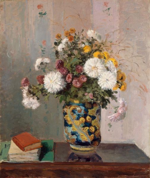Bouquet of Flowers, Chrysanthemums in a Chinese Vase, c.1873 | Pissarro | Gemälde Reproduktion