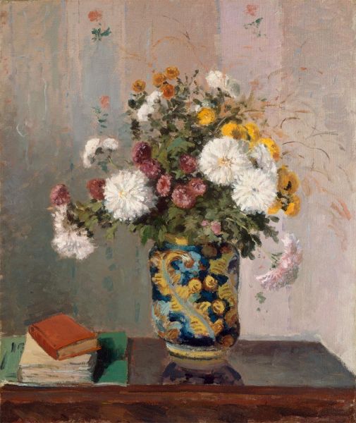 Blumenstrauß, Chrysanthemen in einer chinesischen Vase, c.1873 von Pissarro | Gemälde-Reproduktion