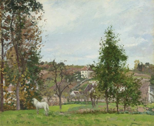 Landscape with a White Horse in a Meadow, 1872 | Pissarro | Gemälde Reproduktion