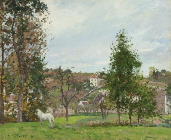 Landschaft mit einem weißen Pferd auf einer Wiese, 1872 von Pissarro | Gemälde-Reproduktion