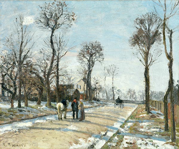 Straße, Wintersonnenlicht und Schnee, c.1870 von Pissarro | Gemälde-Reproduktion
