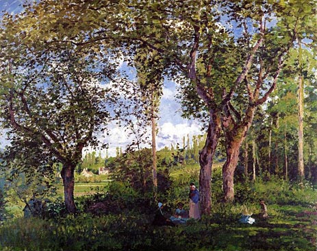 Landschaft mit Spaziergängern, die sich unter ..., 1872 von Pissarro | Gemälde-Reproduktion