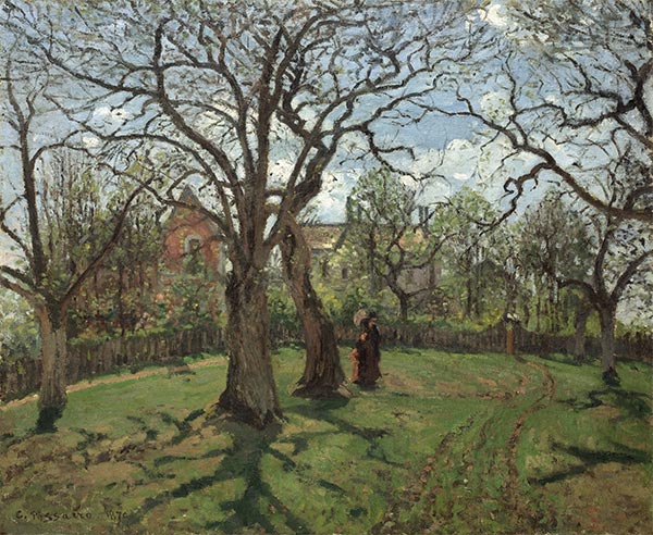 Kastanienbäume bei Louveciennes, Frühling, 1870 von Pissarro | Gemälde-Reproduktion