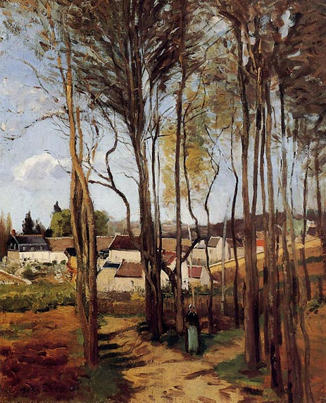 A Village Through the Trees, c.1868 | Pissarro | Gemälde Reproduktion