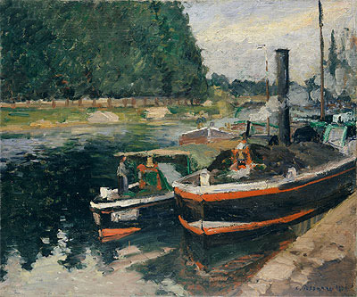 Barges at Pontoise, 1876 | Pissarro | Gemälde Reproduktion