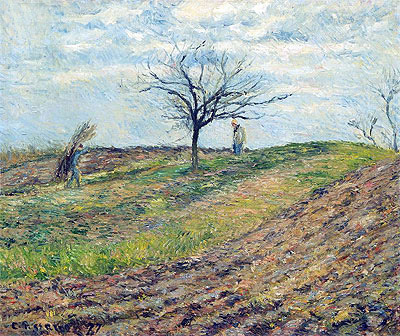 Cultivated Land in Winter, a Man Carrying Fagots, 1877 | Pissarro | Painting Reproduction