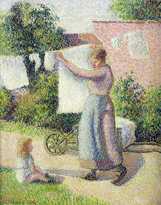 Woman Hanging up the Washing, 1887 | Pissarro | Gemälde Reproduktion