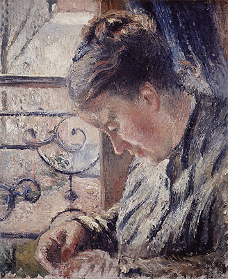 Mme Pissarro Sewing Beside a Window, n.d. | Pissarro | Painting Reproduction