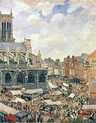 The Market Surrounding the Church of Saint-Jacques, Dieppe, 1901 | Pissarro | Gemälde Reproduktion