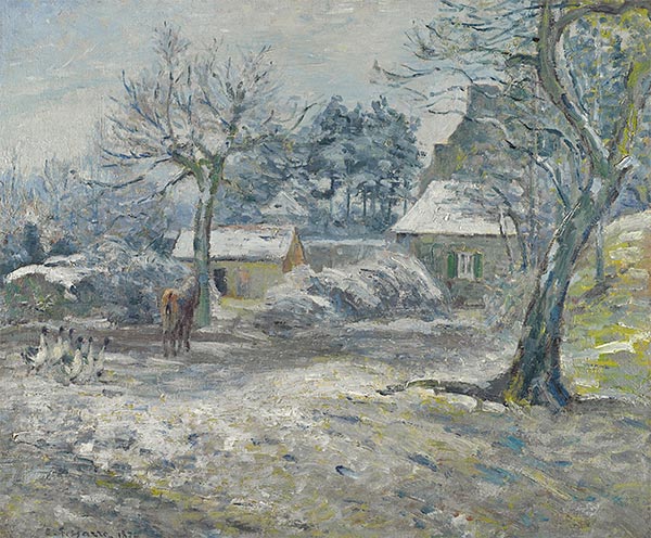 Farm in Montfoucault, Snow, 1874 | Pissarro | Gemälde Reproduktion