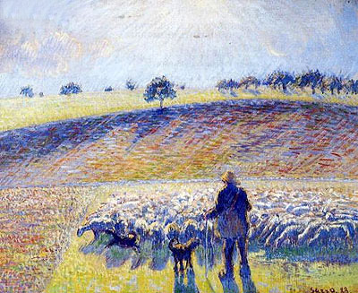 Shepherd and Sheep, 1888 | Pissarro | Painting Reproduction