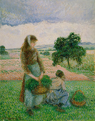 Peasants Carrying a Basket, 1888 | Pissarro | Painting Reproduction