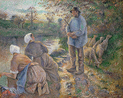 Shepherd and Washerwomen, 1881 | Pissarro | Gemälde Reproduktion