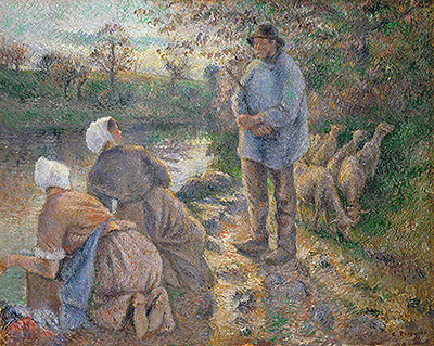 Shepherd and Washerwomen, 1881 by Pissarro | Painting Reproduction