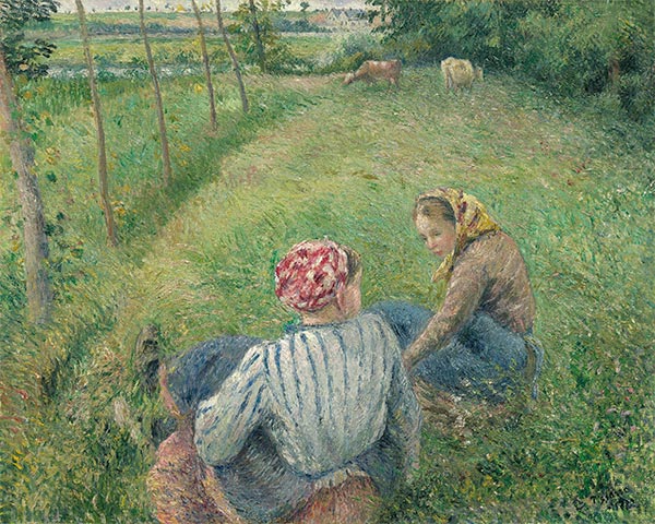 Junge Bauernmädchen, die auf den Feldern nahe Pontoise ruhen, 1882 | Pissarro | Gemälde Reproduktion