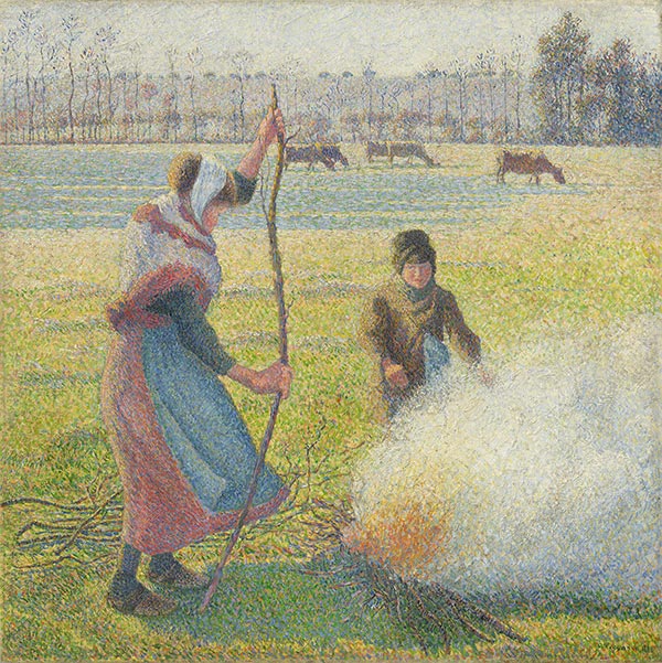 Raureif, Bauernmädchen, das ein Feuer macht, 1888 | Pissarro | Gemälde Reproduktion