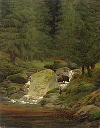 The Evergreens by the Waterfall, undated by Caspar David Friedrich | Painting Reproduction