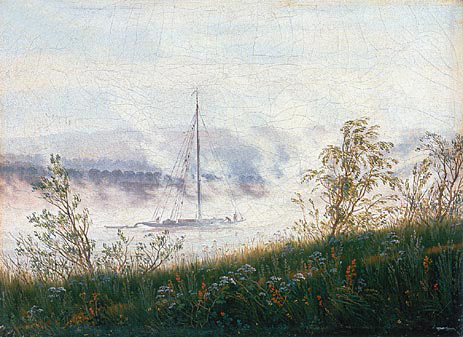 Boat on the River Elbe in the Early Morning Mist, c.1820 | Caspar David Friedrich | Painting Reproduction