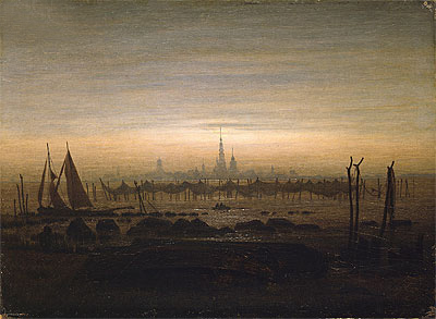 Greifswald in Moonlight, 1817 | Caspar David Friedrich | Gemälde Reproduktion