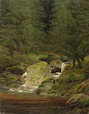The Evergreens by the Waterfall, undated | Caspar David Friedrich | Painting Reproduction
