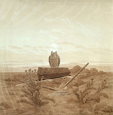 Landscape with Grave, Coffin and Owl, n.d. | Caspar David Friedrich | Gemälde Reproduktion