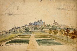 View of the Castle of Bensberg von Westen, House with Stairs, Fortress Wall with Gardens | Caspar Wolf | Gemälde Reproduktion